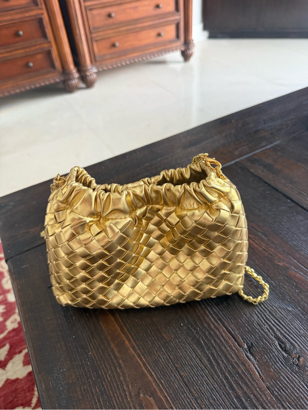 Gold Woven Shoulder Bag - Elegant Women’s Evening Purse